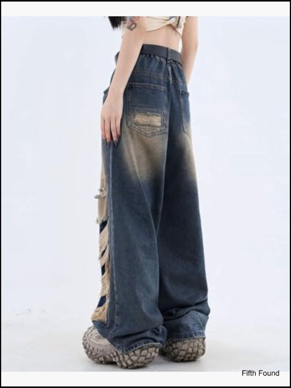 Baggy High Waisted Ripped Straight Leg Jeans Distressed Y2K Grunge - Picture 4 of 5